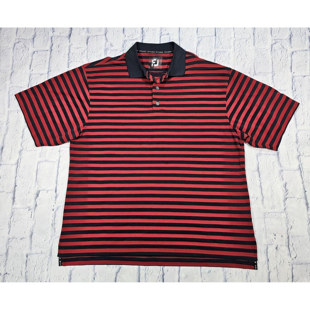 Footjoy FJ MENS SIZE 2XL Red Blue Vented Performance Polo Shirt Golf Stretch